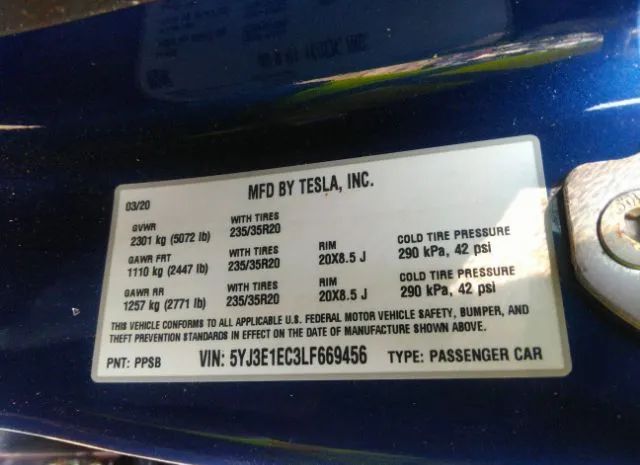 Photo 8 VIN: 5YJ3E1EC3LF669456 - TESLA MODEL 3 