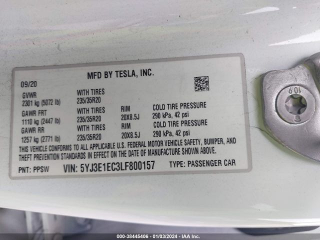 Photo 8 VIN: 5YJ3E1EC3LF800157 - TESLA MODEL 3 