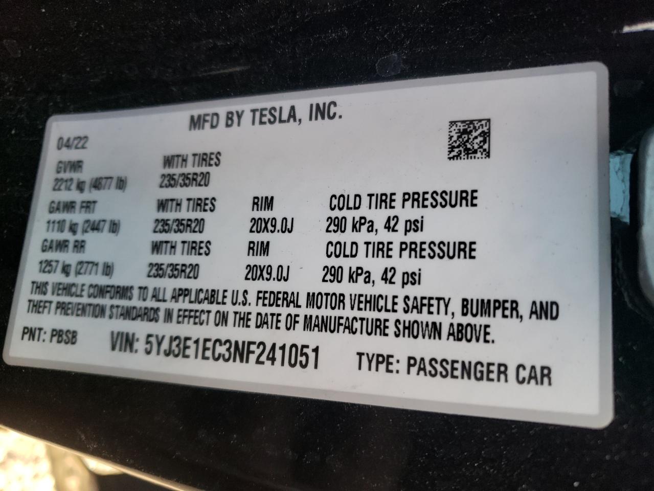 Photo 13 VIN: 5YJ3E1EC3NF241051 - TESLA MODEL 3 