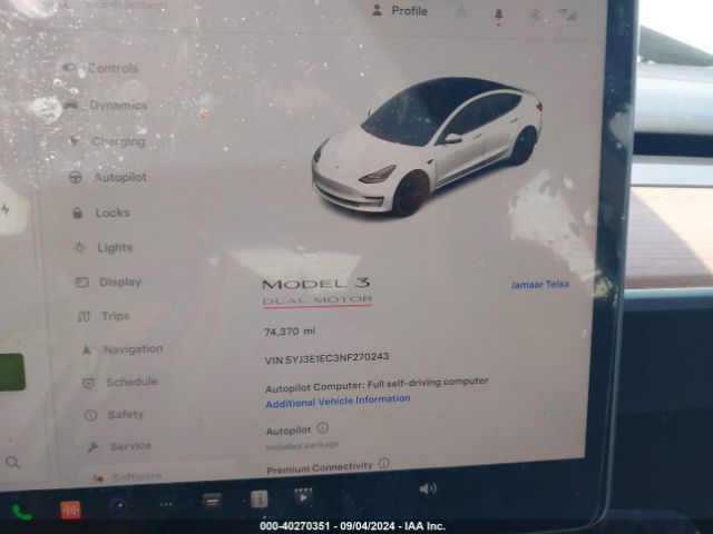 Photo 6 VIN: 5YJ3E1EC3NF270243 - TESLA MODEL 3 