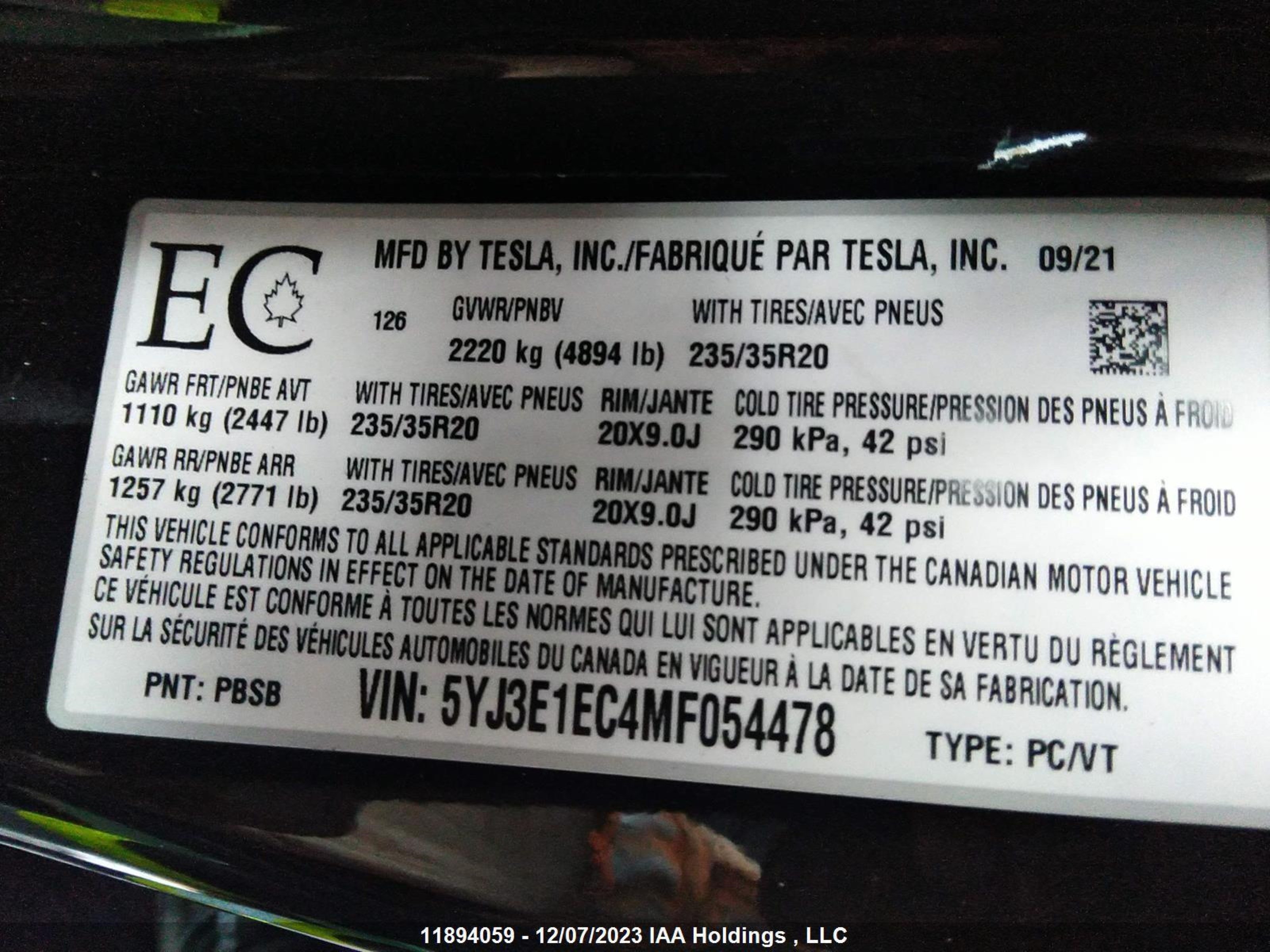 Photo 8 VIN: 5YJ3E1EC4MF054478 - TESLA MODEL 3 