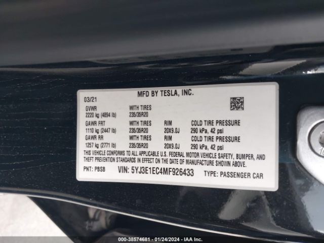 Photo 8 VIN: 5YJ3E1EC4MF926433 - TESLA MODEL 3 