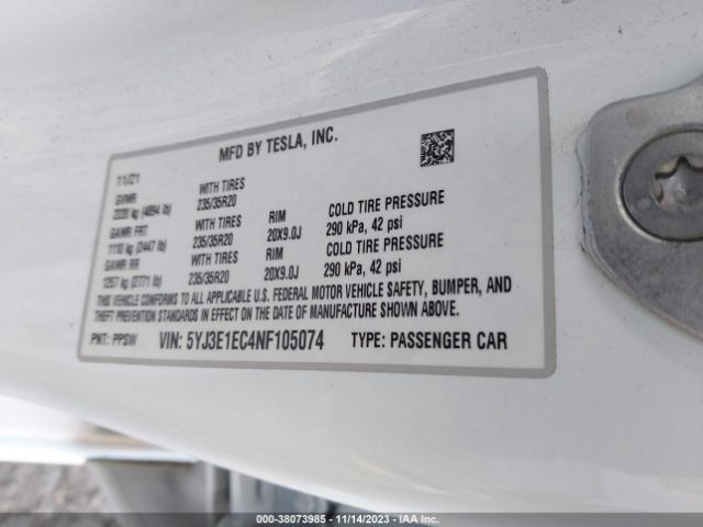 Photo 8 VIN: 5YJ3E1EC4NF105074 - TESLA MODEL 3 