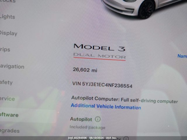 Photo 6 VIN: 5YJ3E1EC4NF236554 - TESLA MODEL 3 