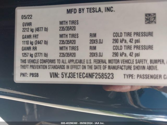 Photo 8 VIN: 5YJ3E1EC4NF258523 - TESLA MODEL 3 