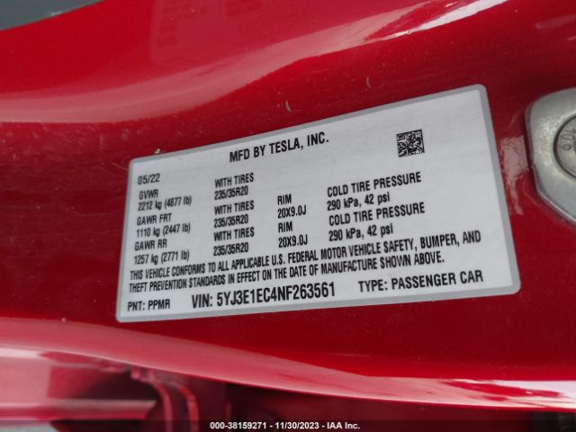 Photo 8 VIN: 5YJ3E1EC4NF263561 - TESLA MODEL 3 