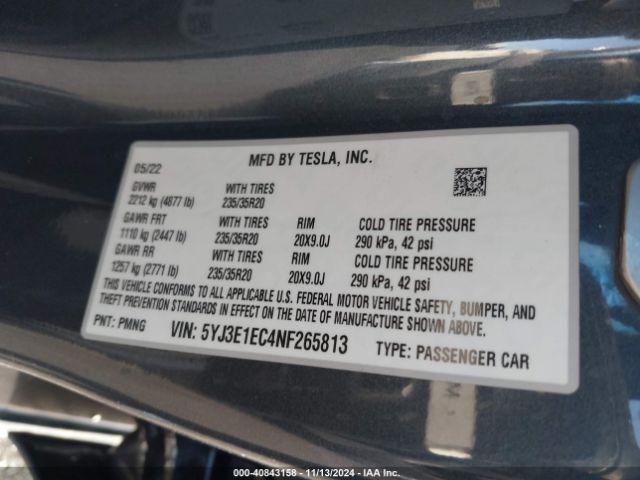 Photo 8 VIN: 5YJ3E1EC4NF265813 - TESLA MODEL 3 