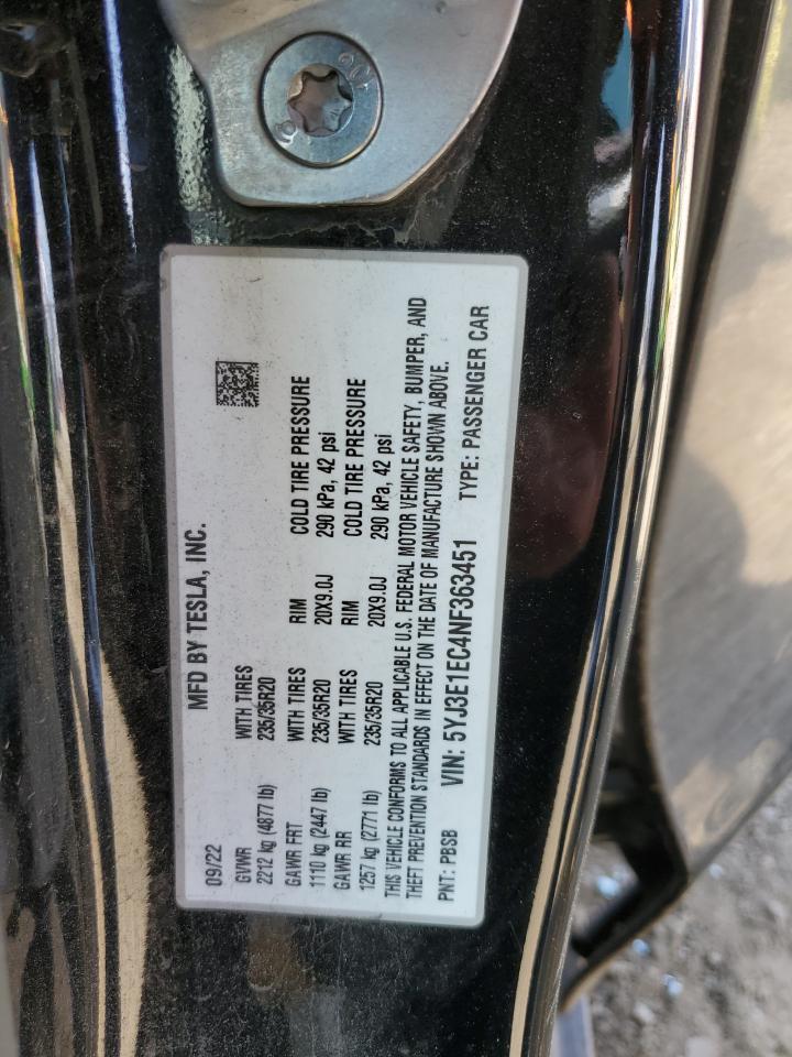 Photo 12 VIN: 5YJ3E1EC4NF363451 - TESLA MODEL 3 