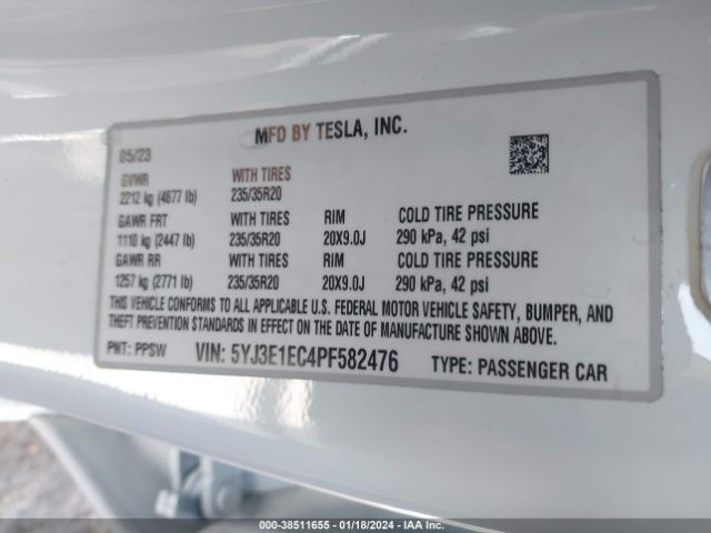 Photo 8 VIN: 5YJ3E1EC4PF582476 - TESLA MODEL 3 