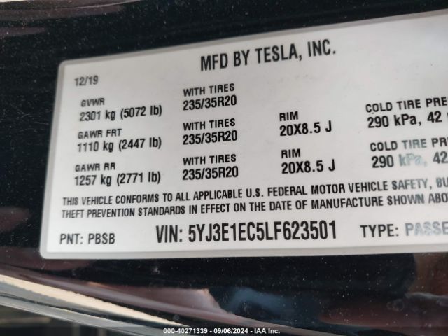 Photo 8 VIN: 5YJ3E1EC5LF623501 - TESLA MODEL 3 