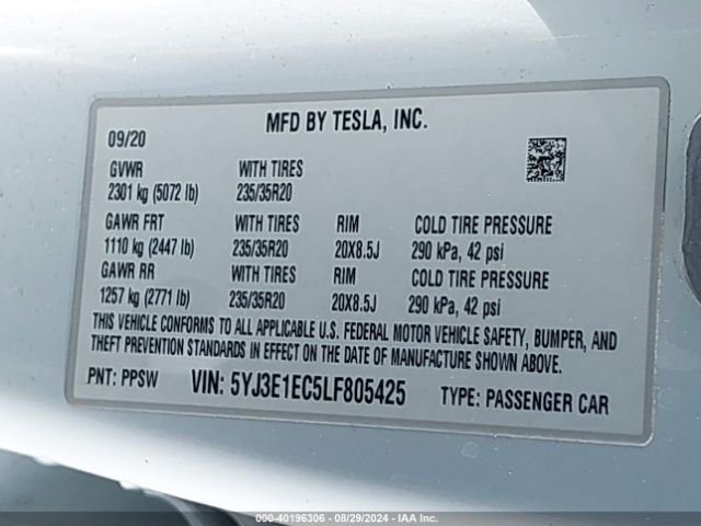 Photo 8 VIN: 5YJ3E1EC5LF805425 - TESLA MODEL 3 