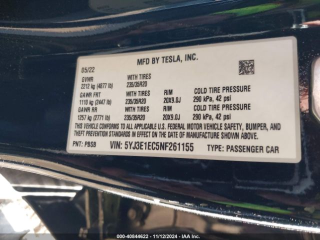 Photo 8 VIN: 5YJ3E1EC5NF261155 - TESLA MODEL 3 