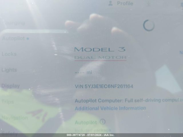 Photo 6 VIN: 5YJ3E1EC6NF261164 - TESLA MODEL 3 