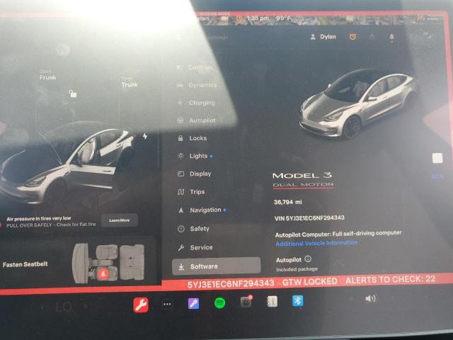 Photo 8 VIN: 5YJ3E1EC6NF294343 - TESLA MODEL 3 