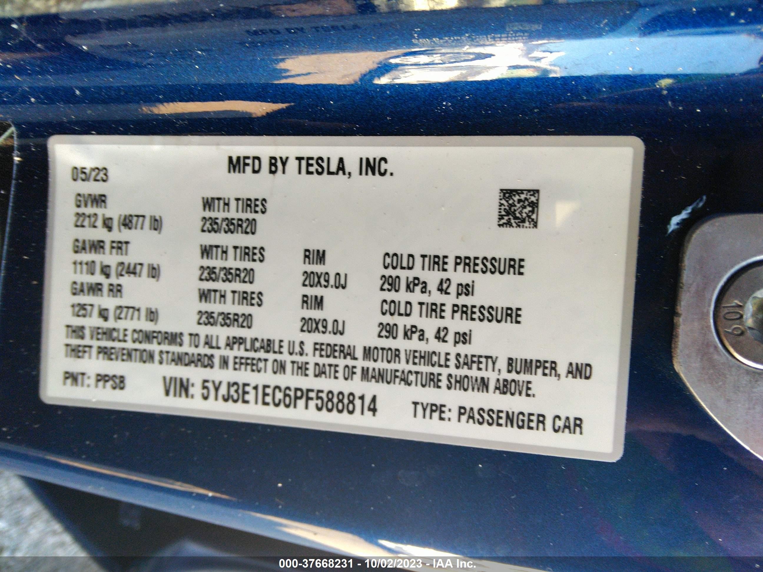 Photo 7 VIN: 5YJ3E1EC6PF588814 - TESLA MODEL 3 