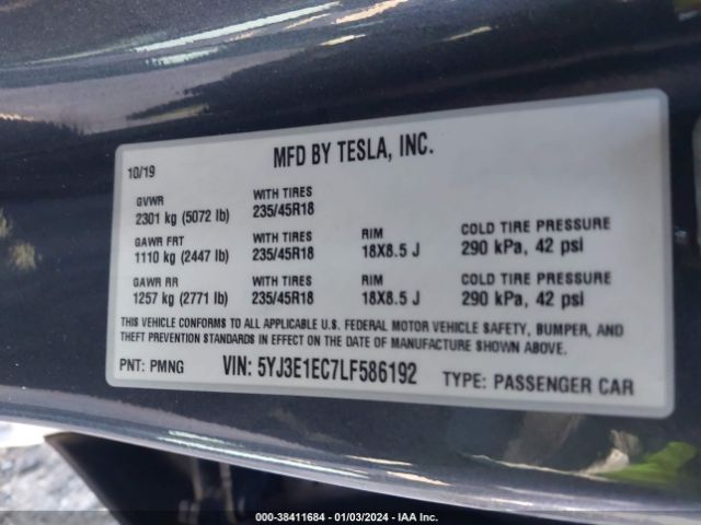 Photo 8 VIN: 5YJ3E1EC7LF586192 - TESLA MODEL 3 