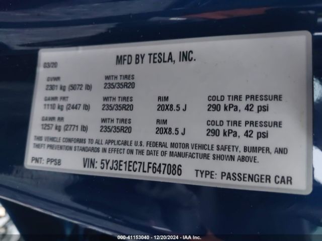 Photo 8 VIN: 5YJ3E1EC7LF647086 - TESLA MODEL 3 