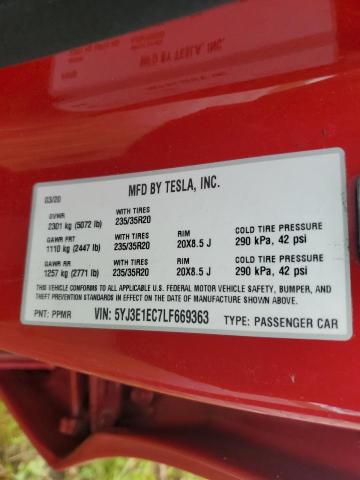 Photo 12 VIN: 5YJ3E1EC7LF669363 - TESLA MODEL 3 