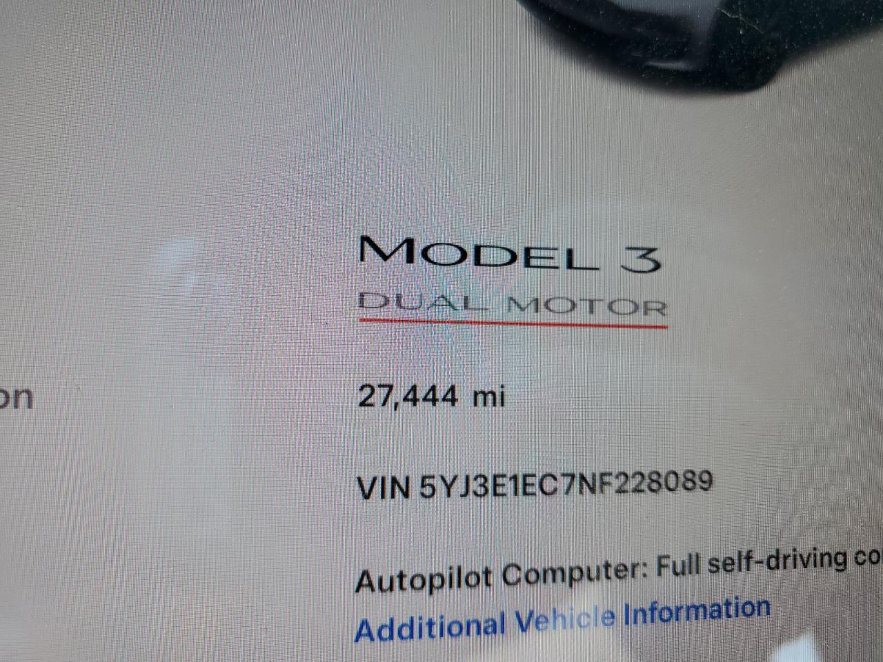 Photo 8 VIN: 5YJ3E1EC7NF228089 - TESLA MODEL 3 