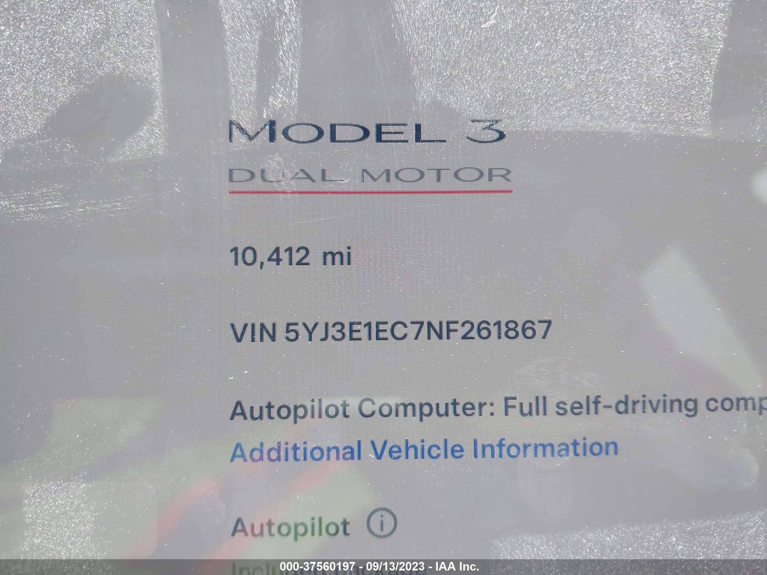 Photo 6 VIN: 5YJ3E1EC7NF261867 - TESLA MODEL 3 