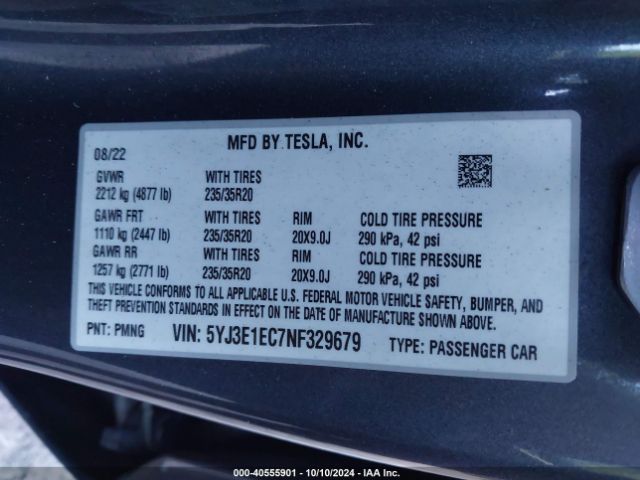 Photo 8 VIN: 5YJ3E1EC7NF329679 - TESLA MODEL 3 