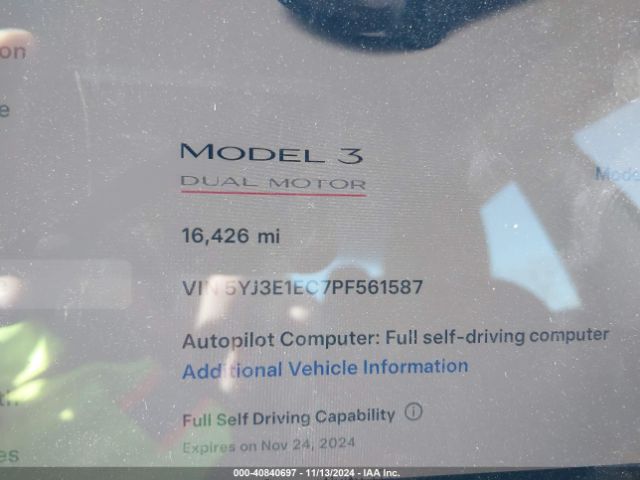 Photo 6 VIN: 5YJ3E1EC7PF561587 - TESLA MODEL 3 