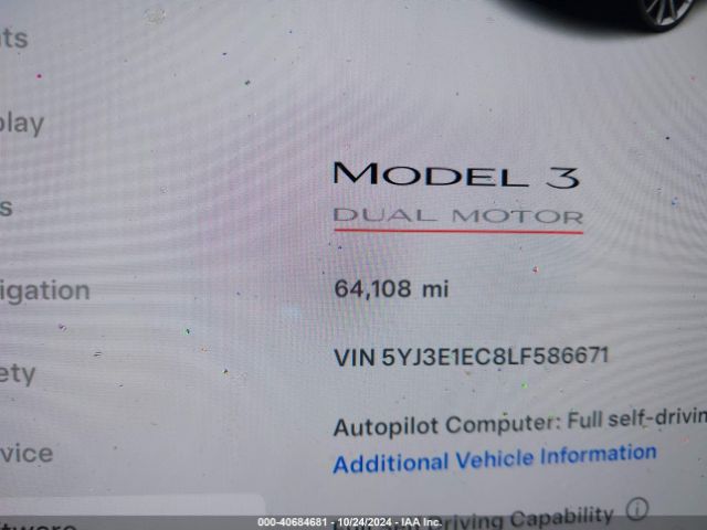 Photo 6 VIN: 5YJ3E1EC8LF586671 - TESLA MODEL 3 