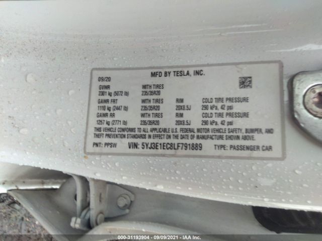 Photo 8 VIN: 5YJ3E1EC8LF791889 - TESLA MODEL 3 