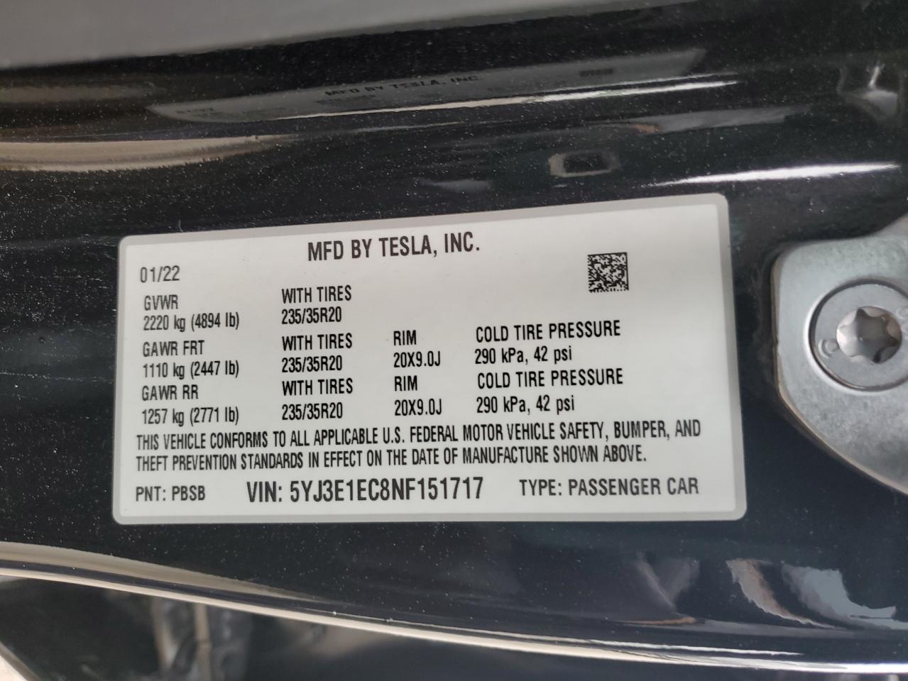 Photo 12 VIN: 5YJ3E1EC8NF151717 - TESLA MODEL 3 