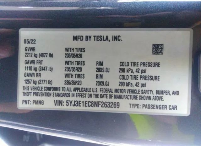 Photo 8 VIN: 5YJ3E1EC8NF263269 - TESLA MODEL 3 