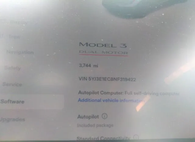 Photo 6 VIN: 5YJ3E1EC8NF319422 - TESLA MODEL 3 