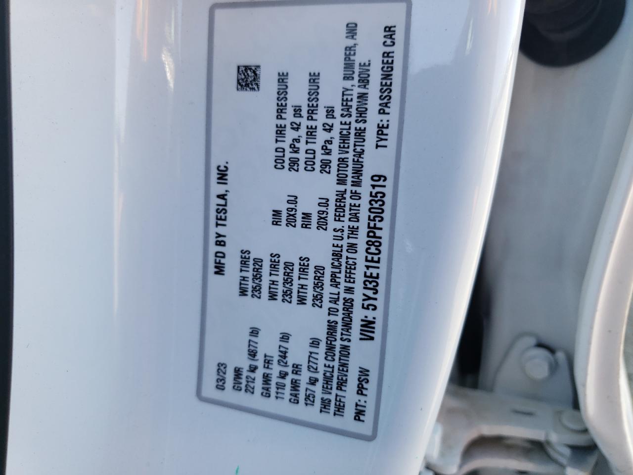 Photo 12 VIN: 5YJ3E1EC8PF503519 - TESLA MODEL 3 