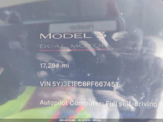 Photo 6 VIN: 5YJ3E1EC8PF667451 - TESLA MODEL 3 