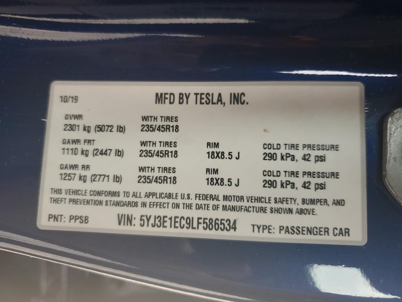 Photo 11 VIN: 5YJ3E1EC9LF586534 - TESLA MODEL 3 