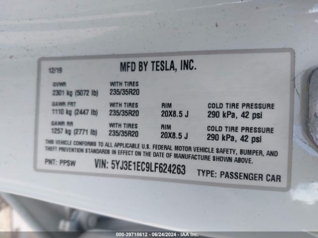 Photo 8 VIN: 5YJ3E1EC9LF624263 - TESLA MODEL 3 