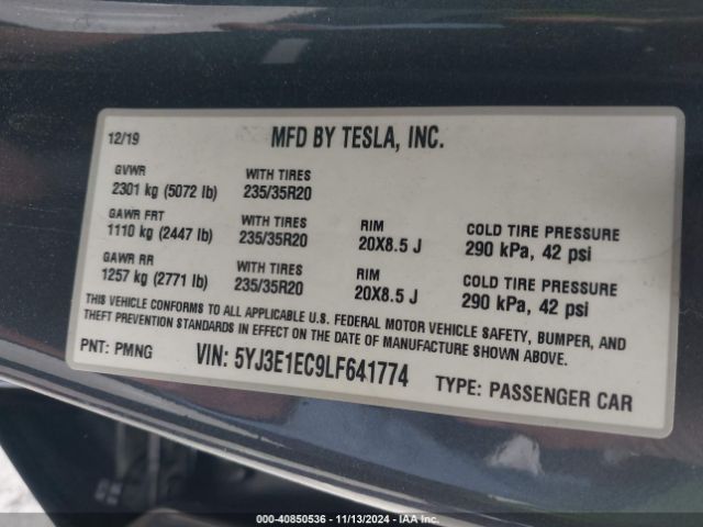 Photo 8 VIN: 5YJ3E1EC9LF641774 - TESLA MODEL 3 