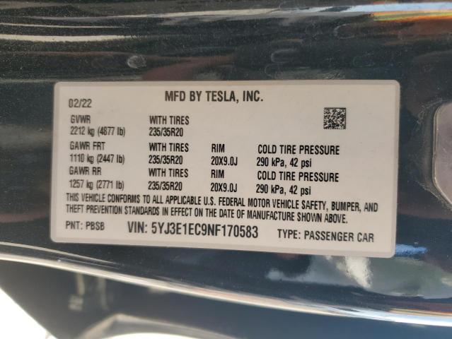 Photo 11 VIN: 5YJ3E1EC9NF170583 - TESLA MODEL 3 