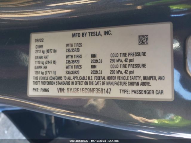 Photo 8 VIN: 5YJ3E1EC9NF358147 - TESLA MODEL 3 