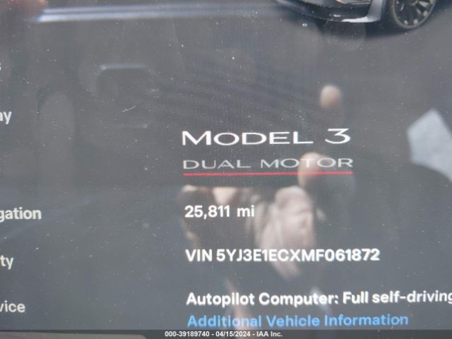 Photo 6 VIN: 5YJ3E1ECXMF061872 - TESLA MODEL 3 