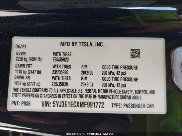 Photo 8 VIN: 5YJ3E1ECXMF991772 - TESLA MODEL 3 