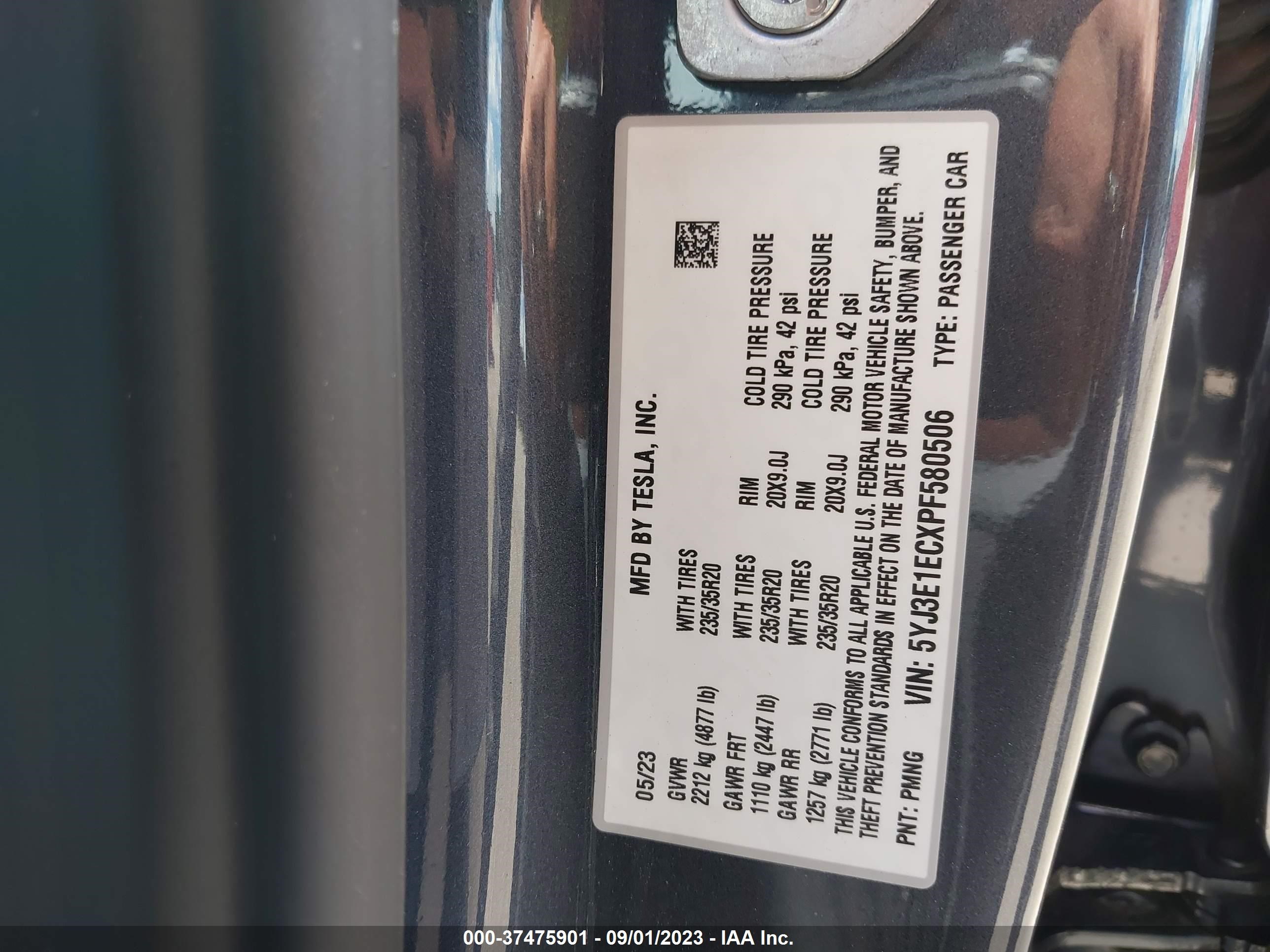 Photo 8 VIN: 5YJ3E1ECXPF580506 - TESLA MODEL 3 