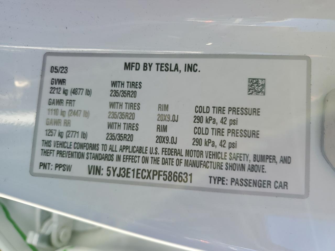 Photo 12 VIN: 5YJ3E1ECXPF586631 - TESLA MODEL 3 