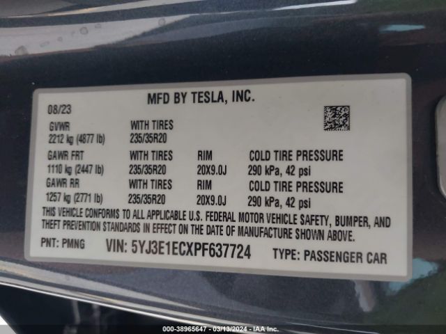 Photo 8 VIN: 5YJ3E1ECXPF637724 - TESLA MODEL 3 