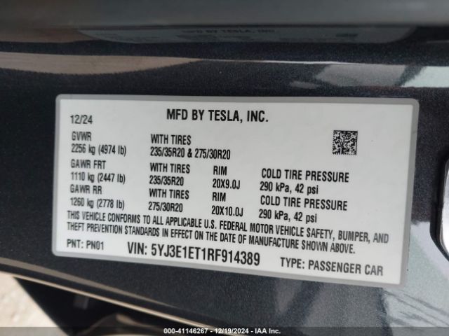 Photo 8 VIN: 5YJ3E1ET1RF914389 - TESLA MODEL 3 