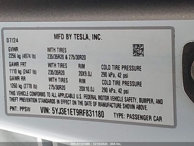 Photo 8 VIN: 5YJ3E1ET9RF831180 - TESLA MODEL 3 