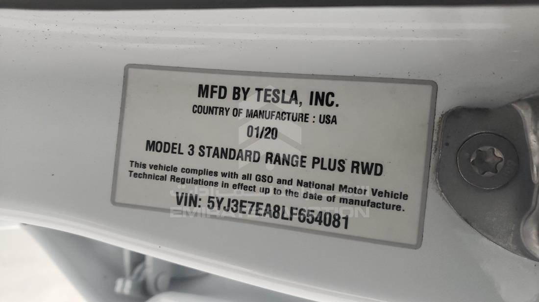 Photo 4 VIN: 5YJ3E7EA8LF654081 - TESLA MODEL 