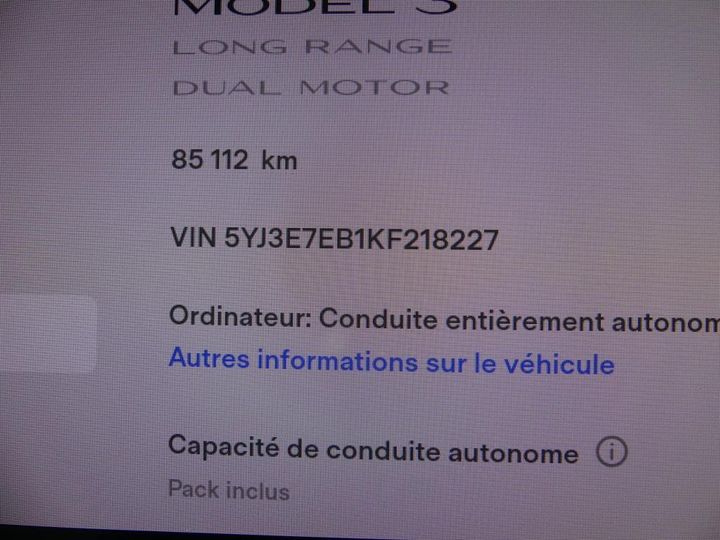 Photo 3 VIN: 5YJ3E7EB1KF218227 - TESLA MODEL 3 