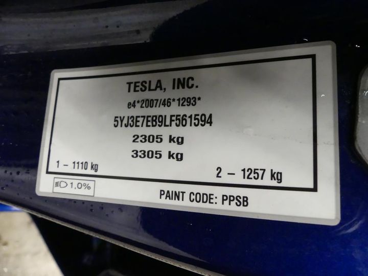 Photo 2 VIN: 5YJ3E7EB9LF561594 - TESLA MODEL 3 