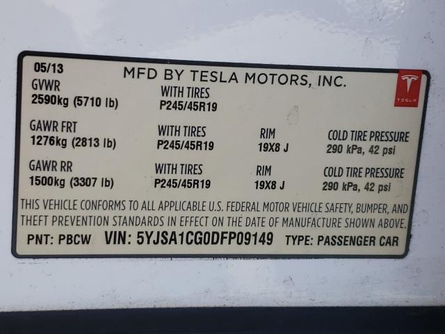 Photo 9 VIN: 5YJSA1CG0DFP09149 - TESLA MODEL S 