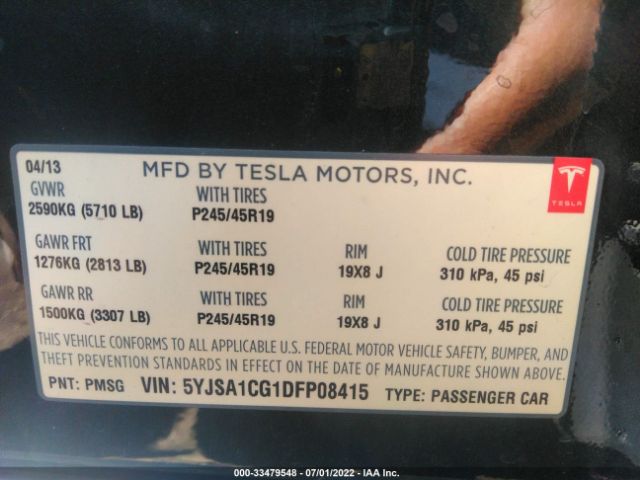 Photo 8 VIN: 5YJSA1CG1DFP08415 - TESLA MODEL S 